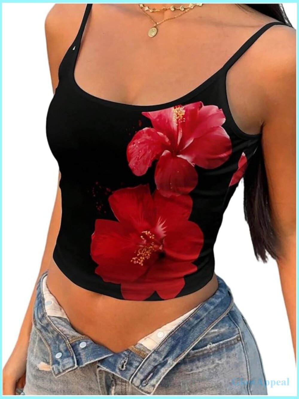 Women's Floral Tank Top Adjustable Spaghetti Strap Crop Vest